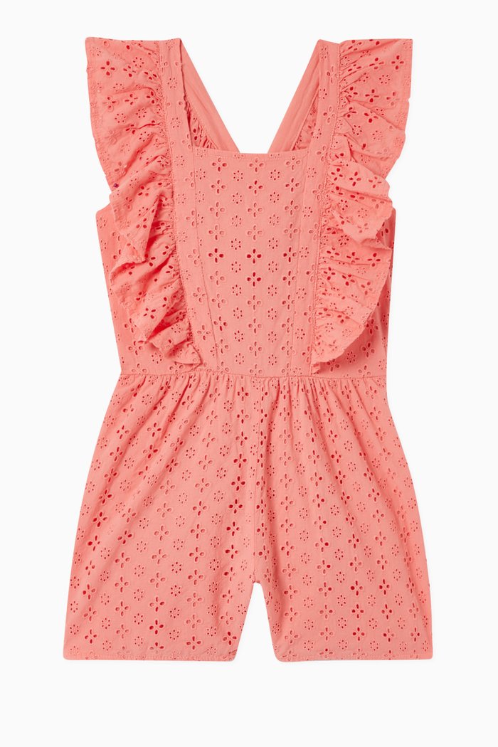 

Maybel Flutter Eyelet Romper, Brown