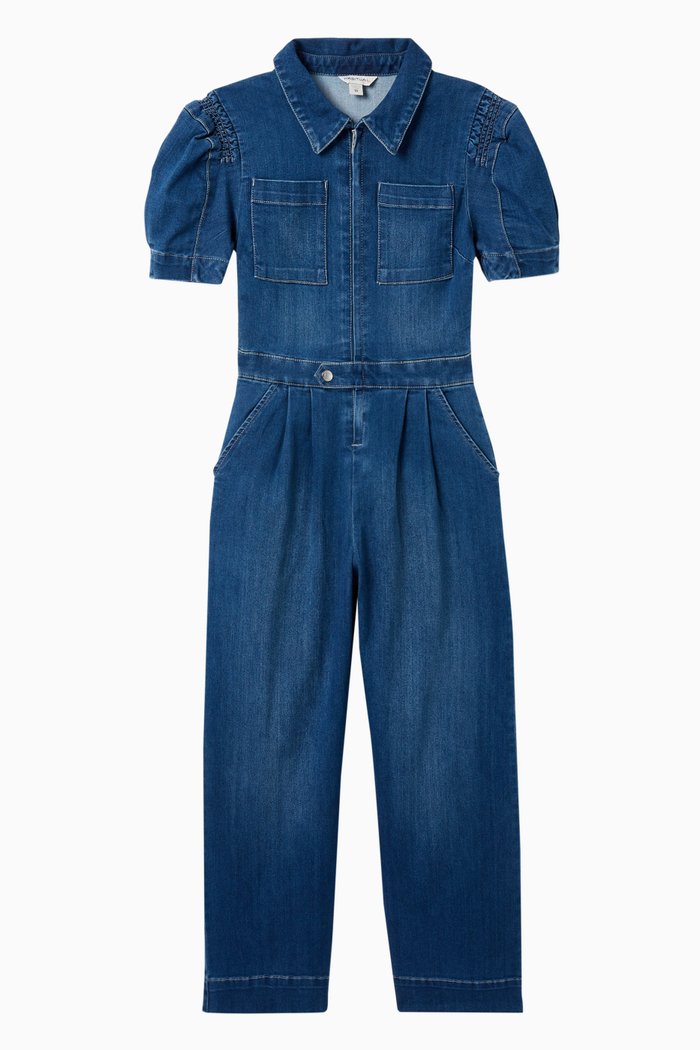 

Henley Puff Sleeve Jumpsuit, Blue