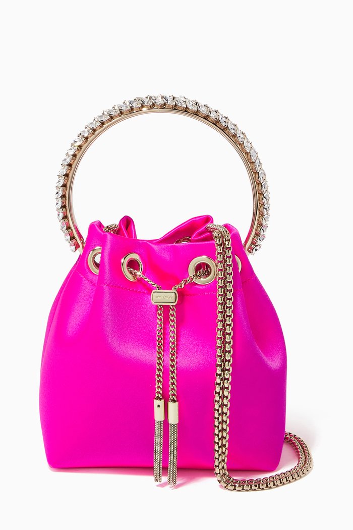 

Bon Bon Crystal Handle Bag in Satin, Pink