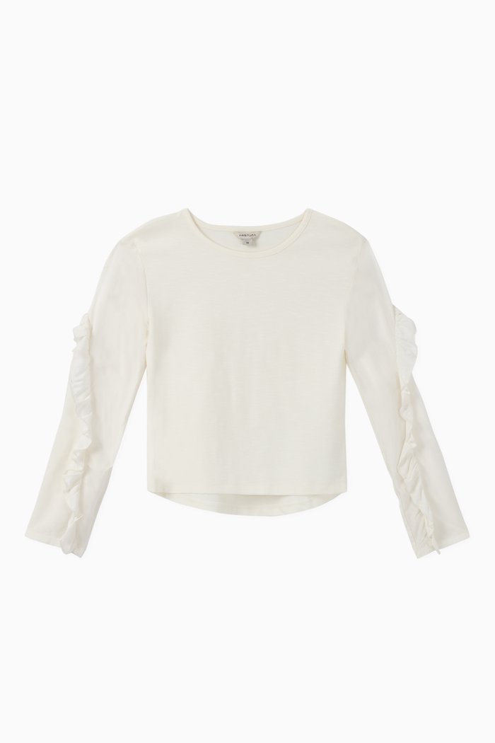 

Aria Slub Ponte Ruffle Sleeve Top, Neutral