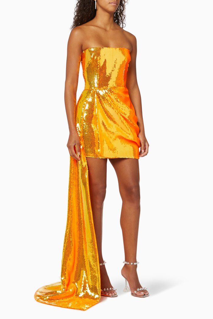 

Blaine Sequin Asymmetrical Drape Dress, Orange