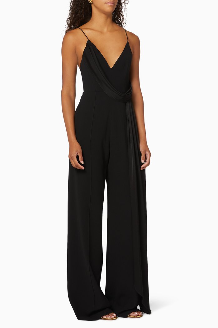 

Harlow Draped Crepe Jumpsuit, Black