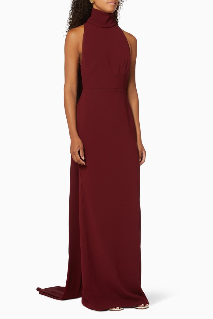 

Langley Draped Crepe Halter Gown, Burgundy