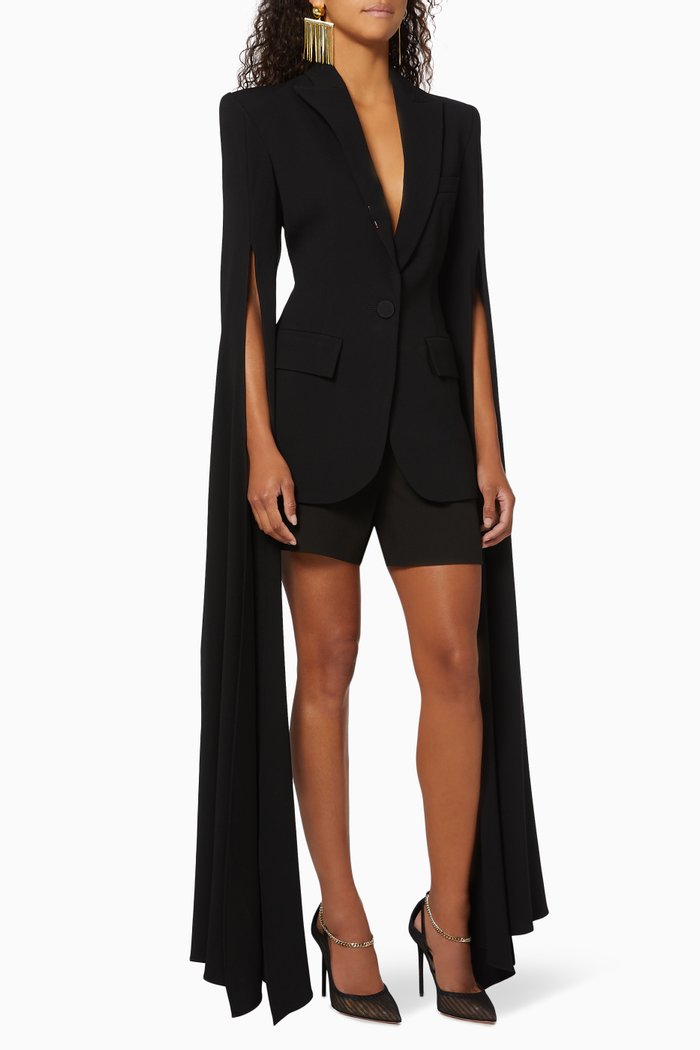 

Paige Satin-Crepe Cape Sleeves Blazer, Black
