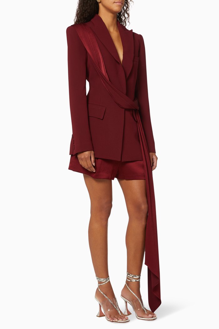 

Amber Satin Crepe Draped Blazer, Burgundy