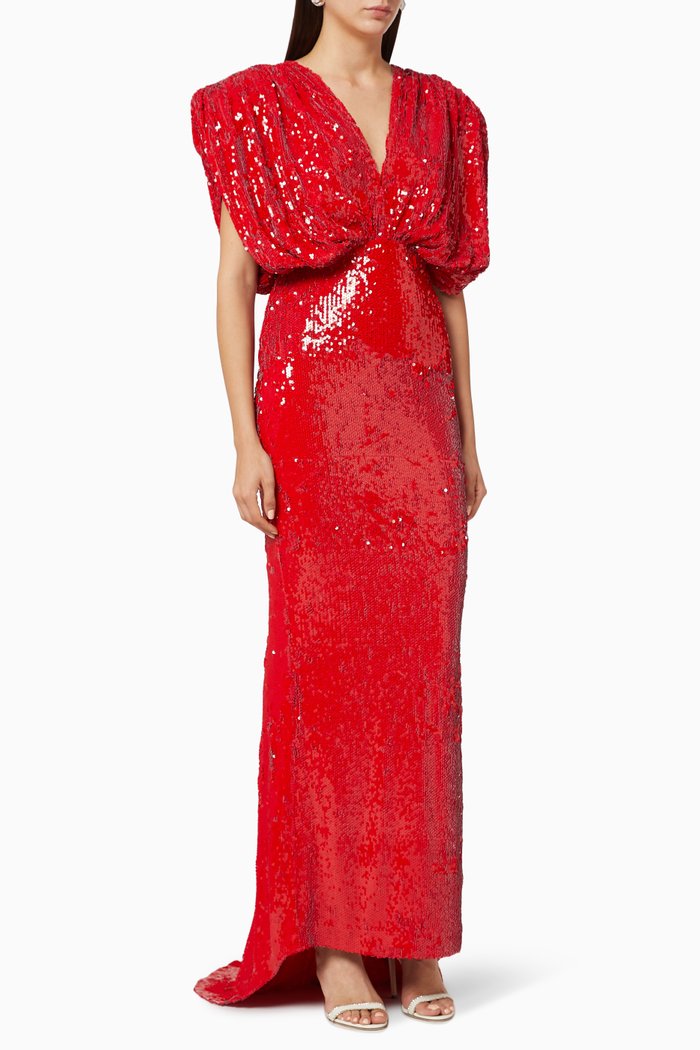 

Sequin Deep V Gown, Red