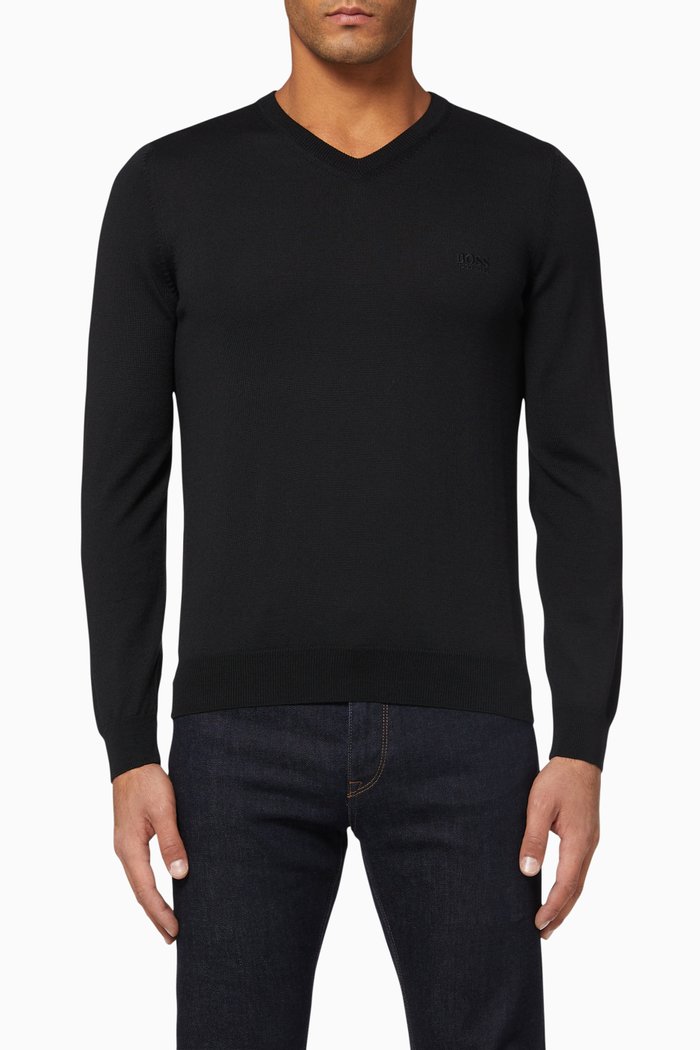 Baram V-Neck Wool Sweater, Black