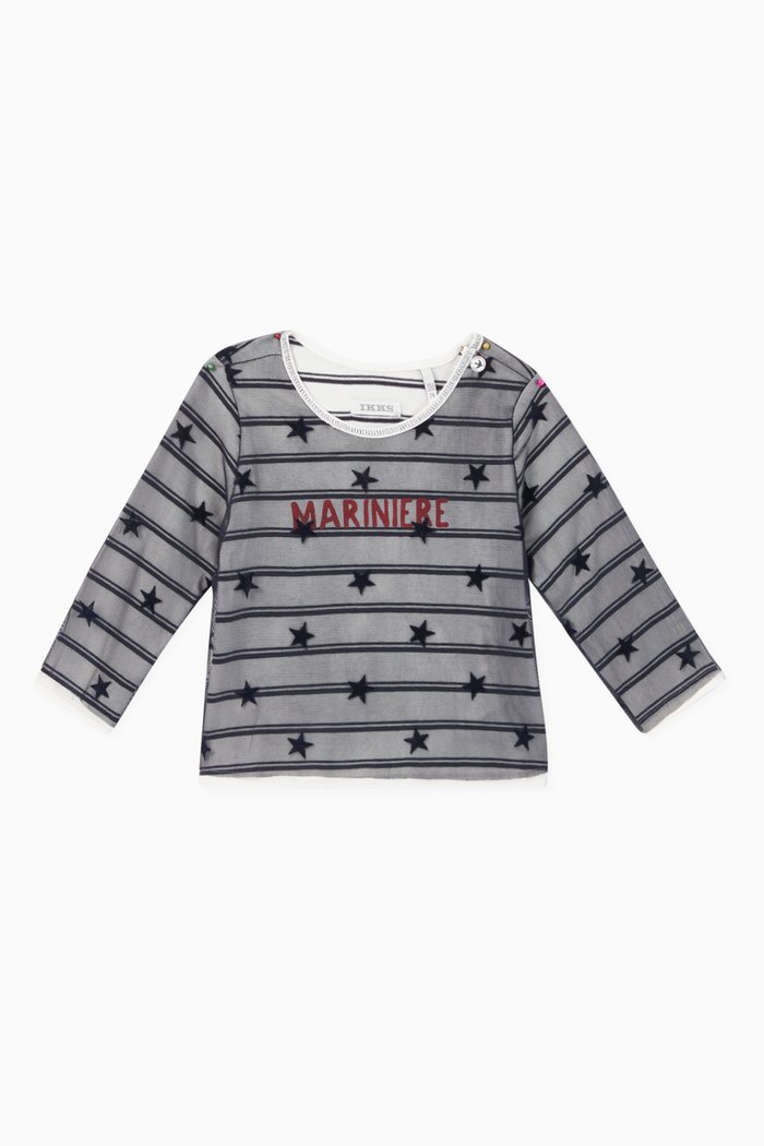 

Starry Tulle Striped T-Shirt, White