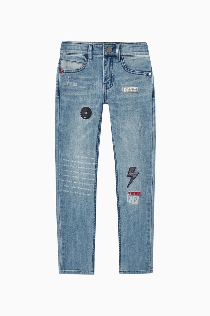 

Embroidered Denim Skinny Jeans, Blue