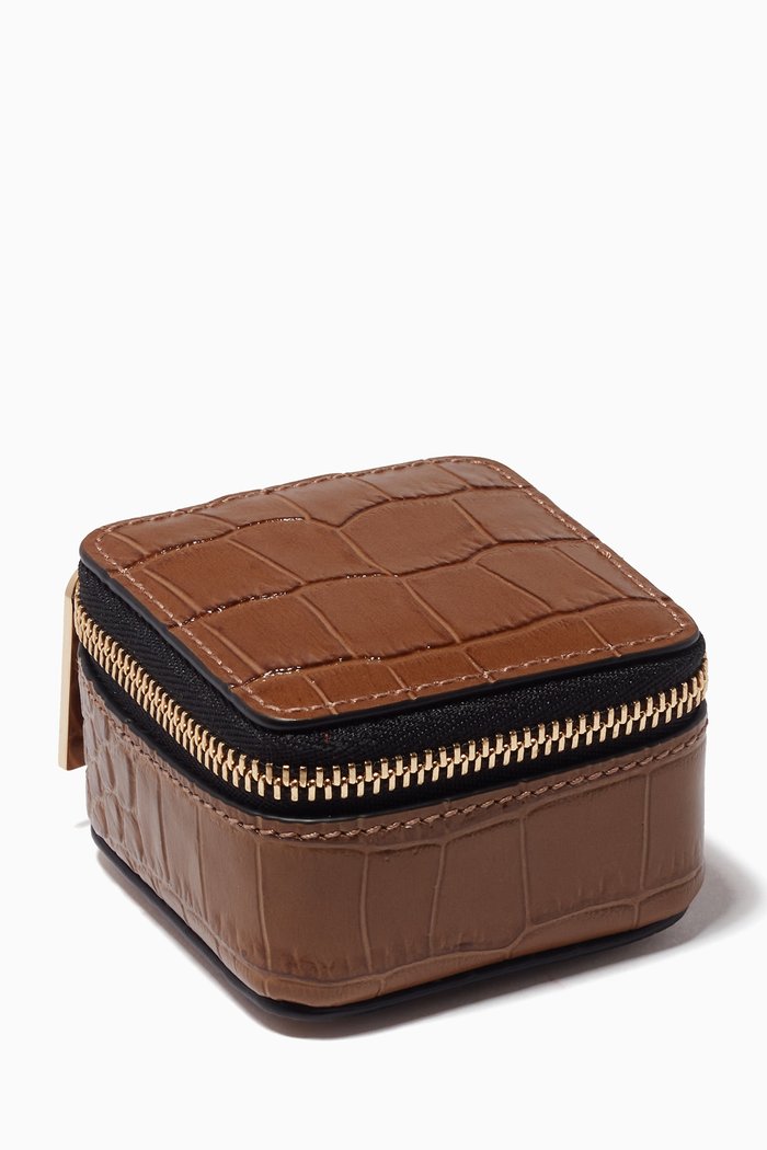 

Mara Trinket Case in Croc-Embossed Leather, Brown
