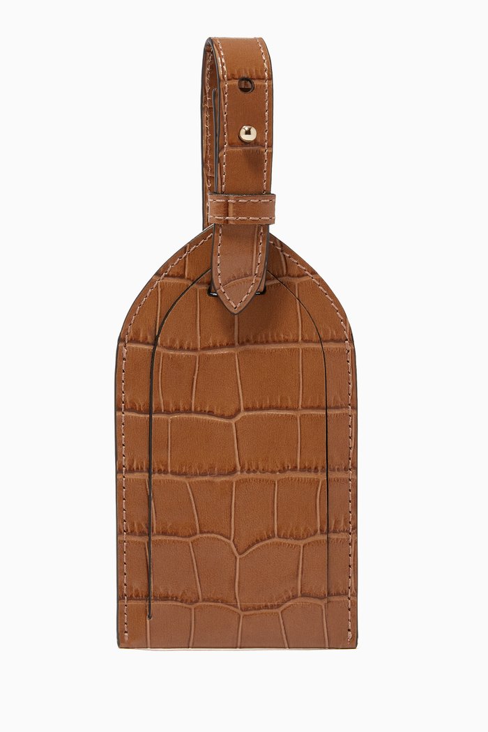 

Luggage Tag in Mara Croc-Embossed Leather, Brown