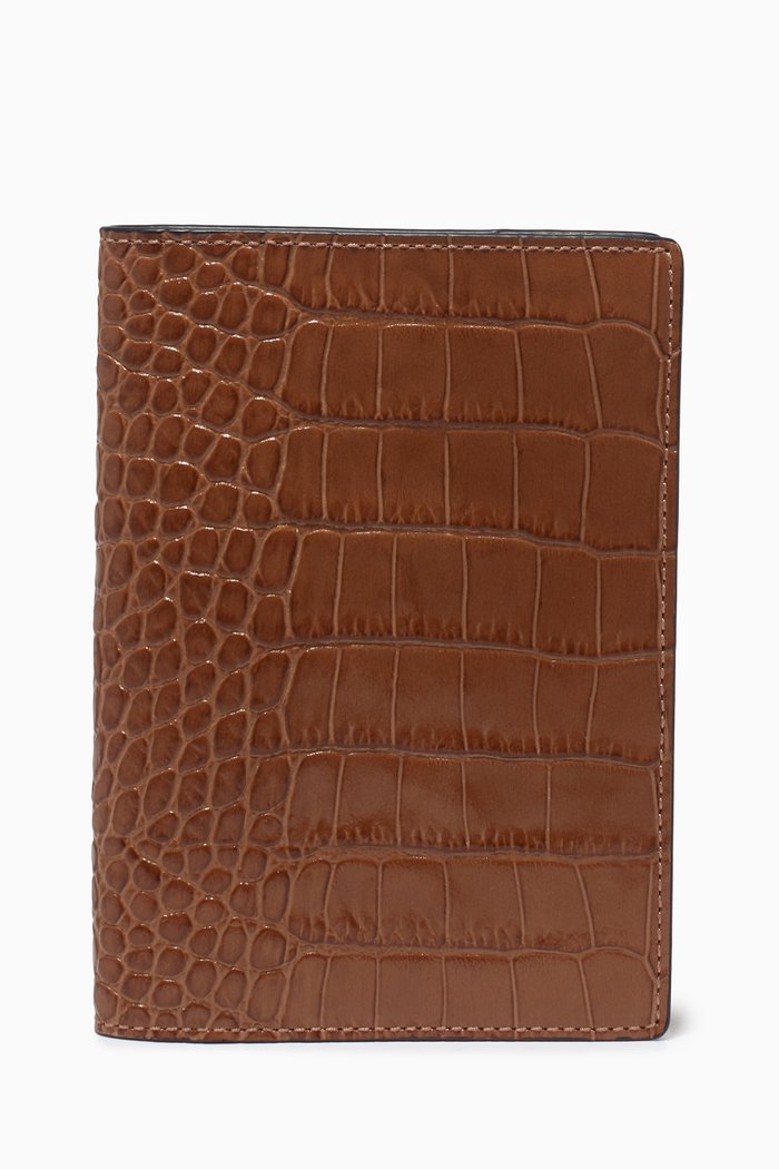

Mara Passport Cover in Croc-Embossed Leather, Brown