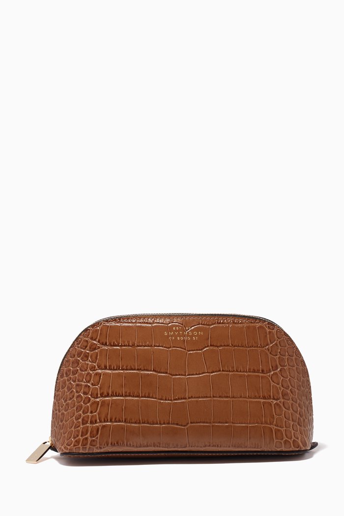 

Mara Cosmetic Case in Croc-Embossed Leather, Brown