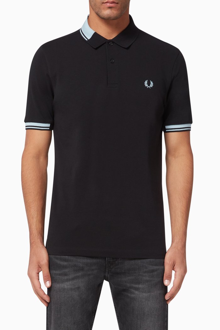 

Abstract Collar Cotton Piqué Polo, Black