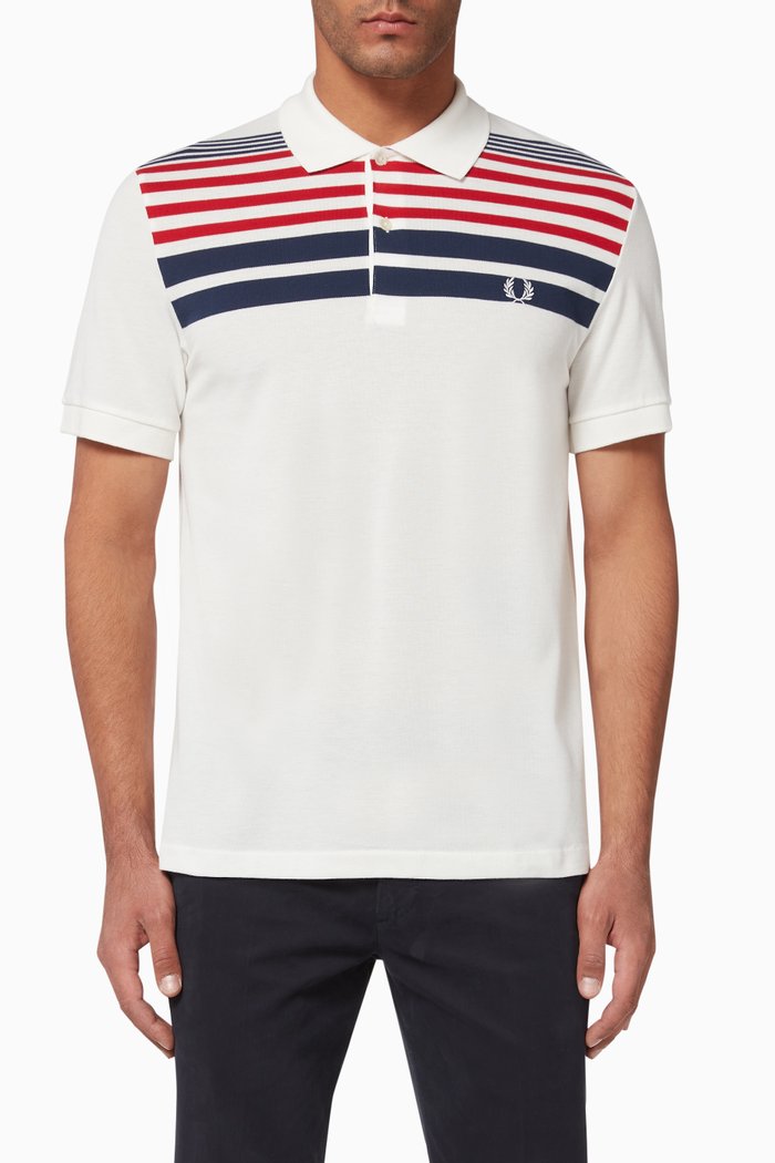 

Striped Cotton Piqué Polo, White