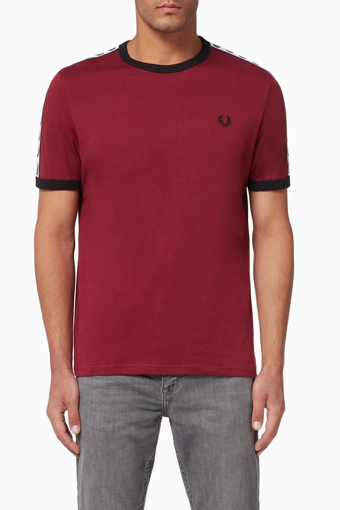 

Taped Ringer Cotton T-Shirt, Burgundy