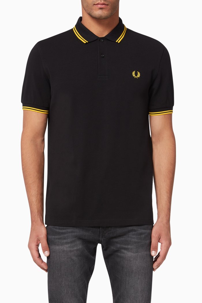 Twin Tipped Cotton Piqué Polo, Black