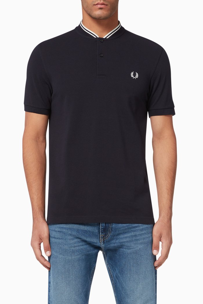 

Bomber Collar Cotton Piqué Shirt, Blue