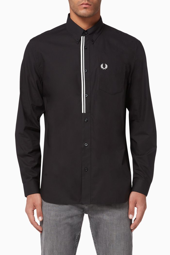 

Taped Placket Cotton Poplin Shirt, Black