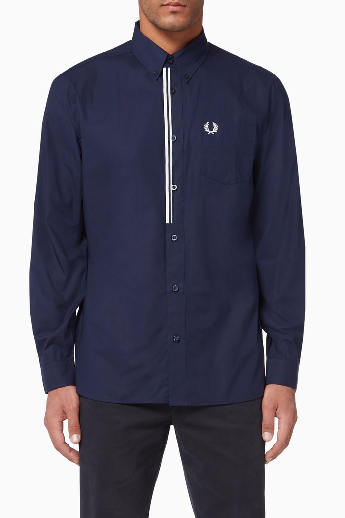 

Taped Placket Cotton Poplin Shirt, Blue