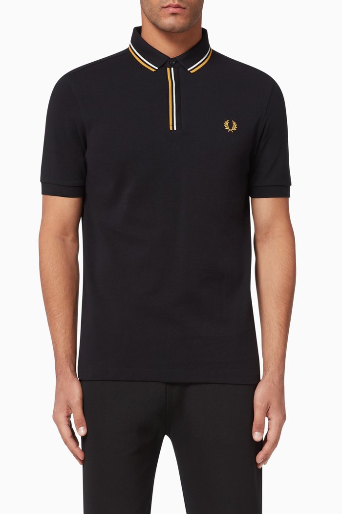 

Tipped Placket Cotton Piqué Polo, Black