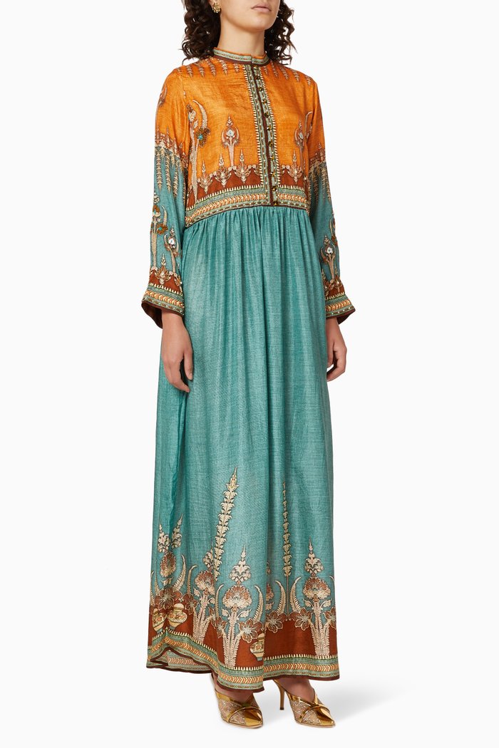 

Hailee Silk Embroidered Jalabiya, Multicolour