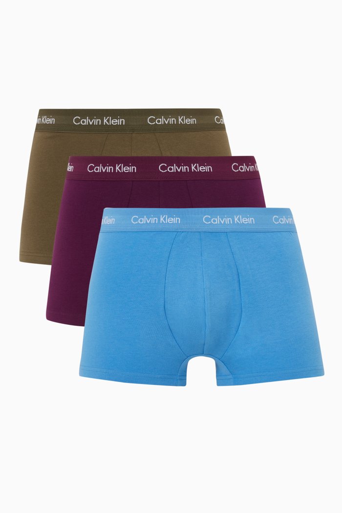 Low Rise Trunks in Cotton Stretch, Set of 3, Purple