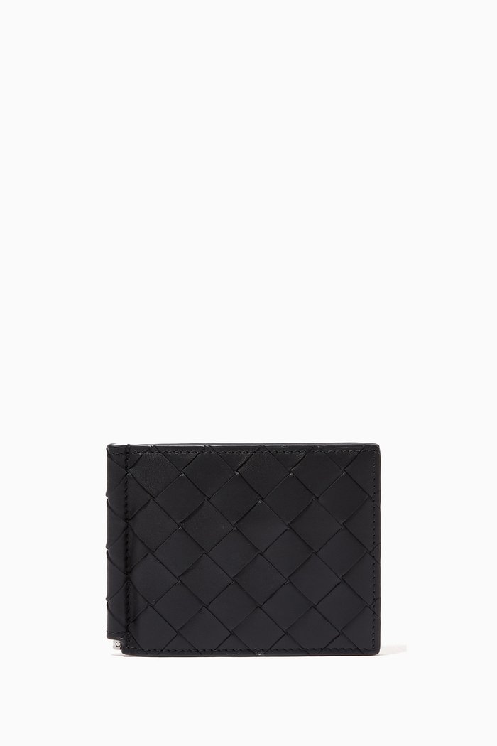 

Bi-Fold Wallet with Money Clip in Intrecciato Calfskin, Black