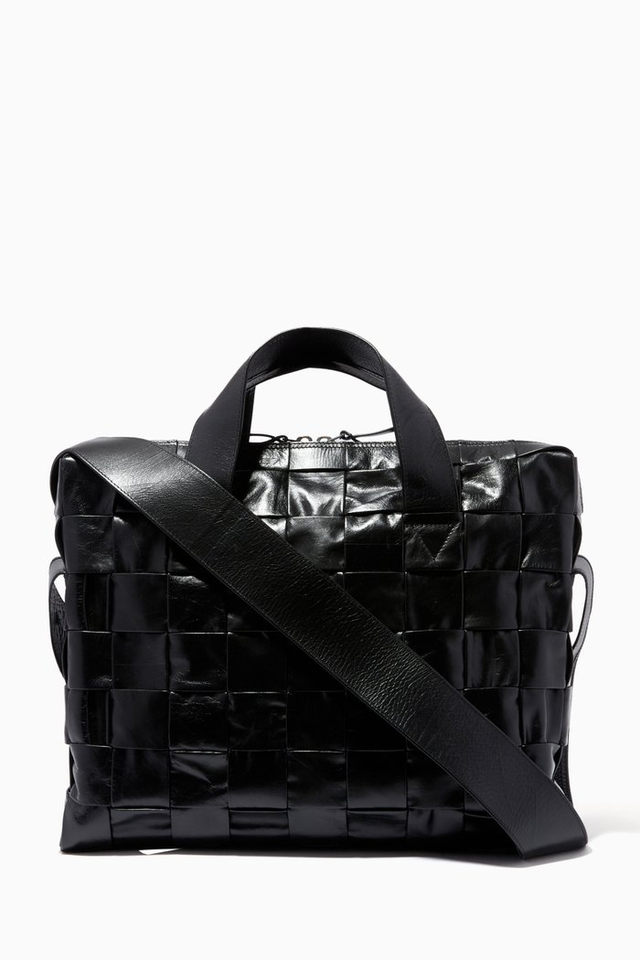 

Cassette Briefcase in Intrecciato Paper Calf, Black