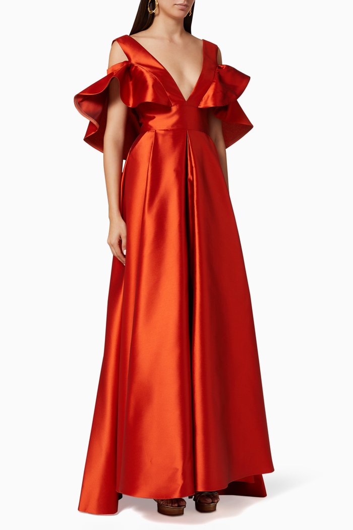 

Mikado Silk Pleated Gown, Red