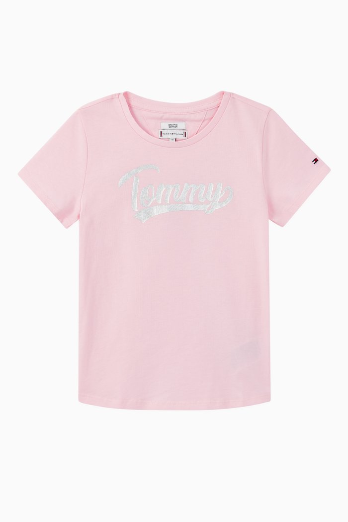 

Organic Cotton Metallic Logo T-Shirt, Pink