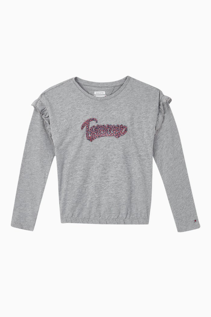 

Ruffle Cotton T-shirt, Grey