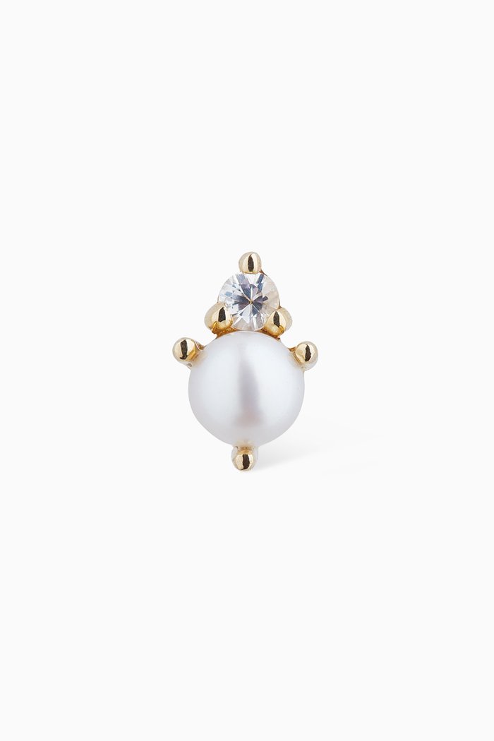 

Pearl & White Sapphire Single Stud in 9kt Yellow Gold