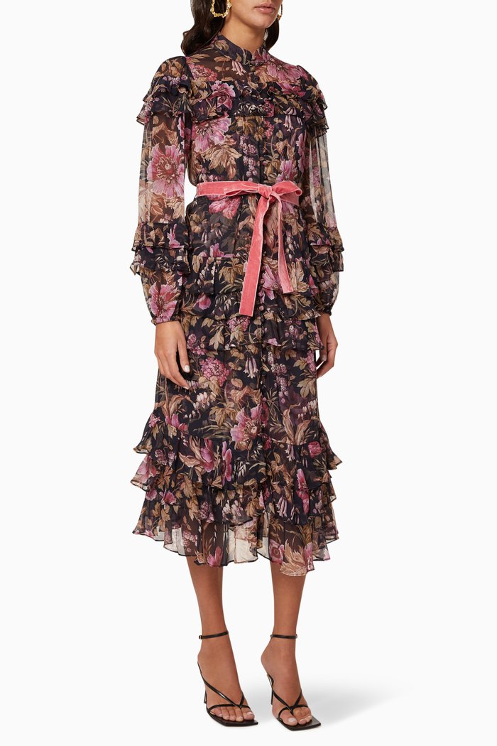 

Lucky Tiered Frill Midi Dress, Black