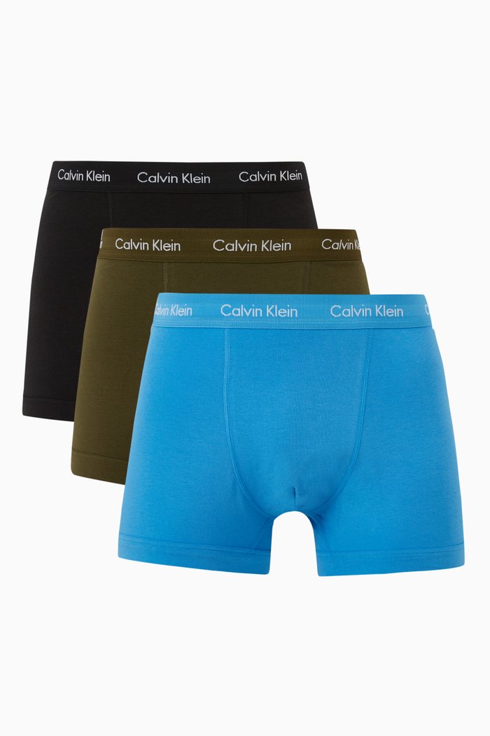 Low-Rise Trunks in Stretch Cotton, Set of 3, Multicolour