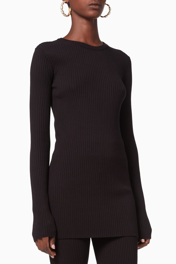

Long Lines Ribbed Knit Top, Black
