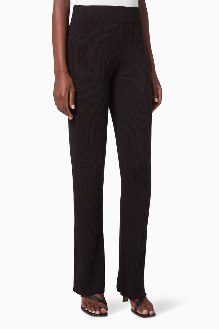 

Long Lines Rib Knit Flare Pants, Black