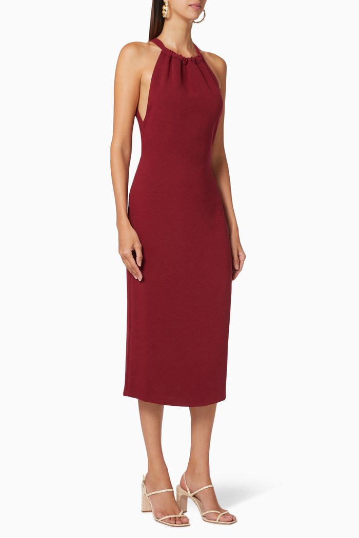 

Tie Up Neck Crepe Midi Dress, Red