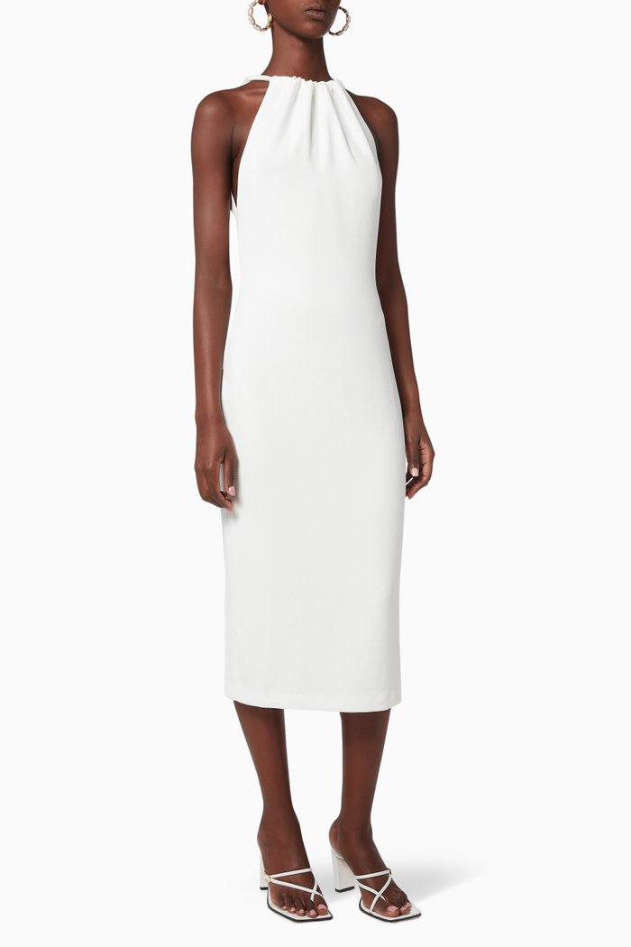 

Tie Up Neck Crepe Midi Dress, Neutral