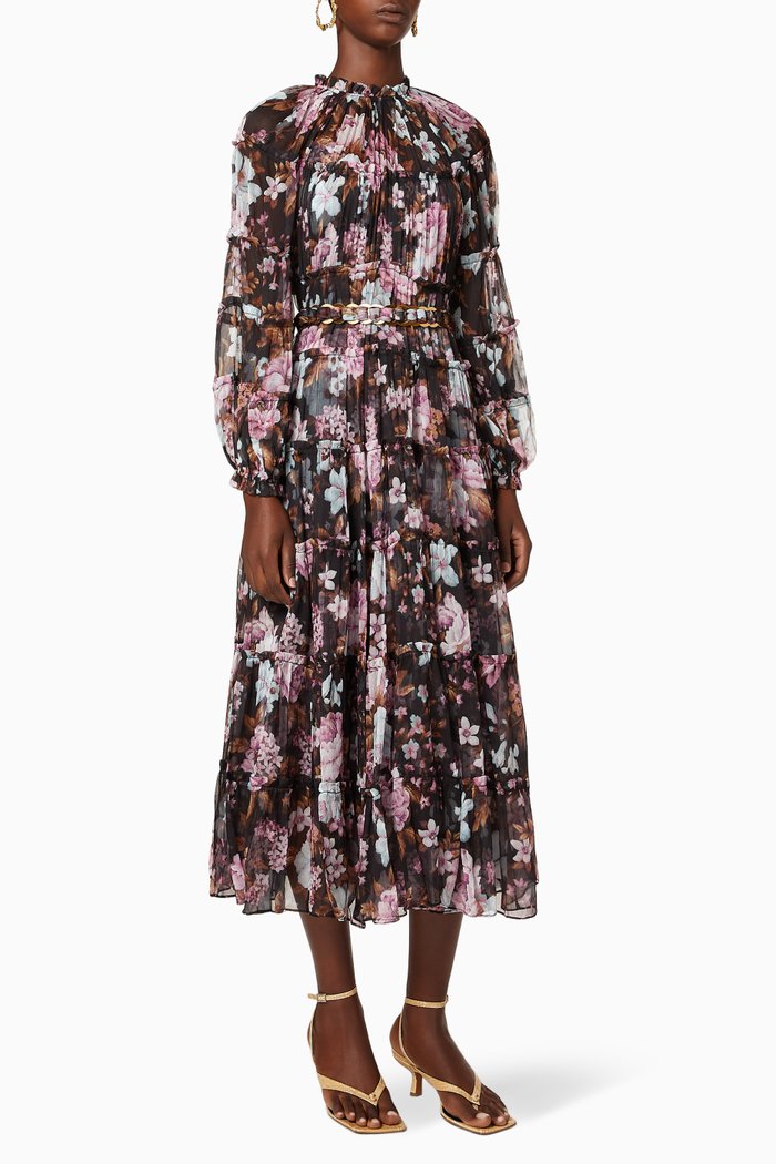 

Charm Tiered Midi Dress, Black