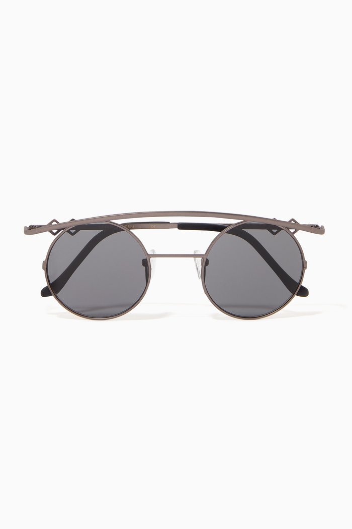 Retro XL Round Sunglasses, Black