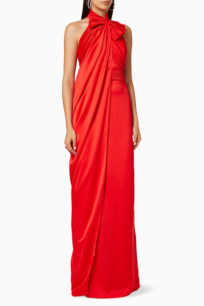 

Satin Draped Dress, Red