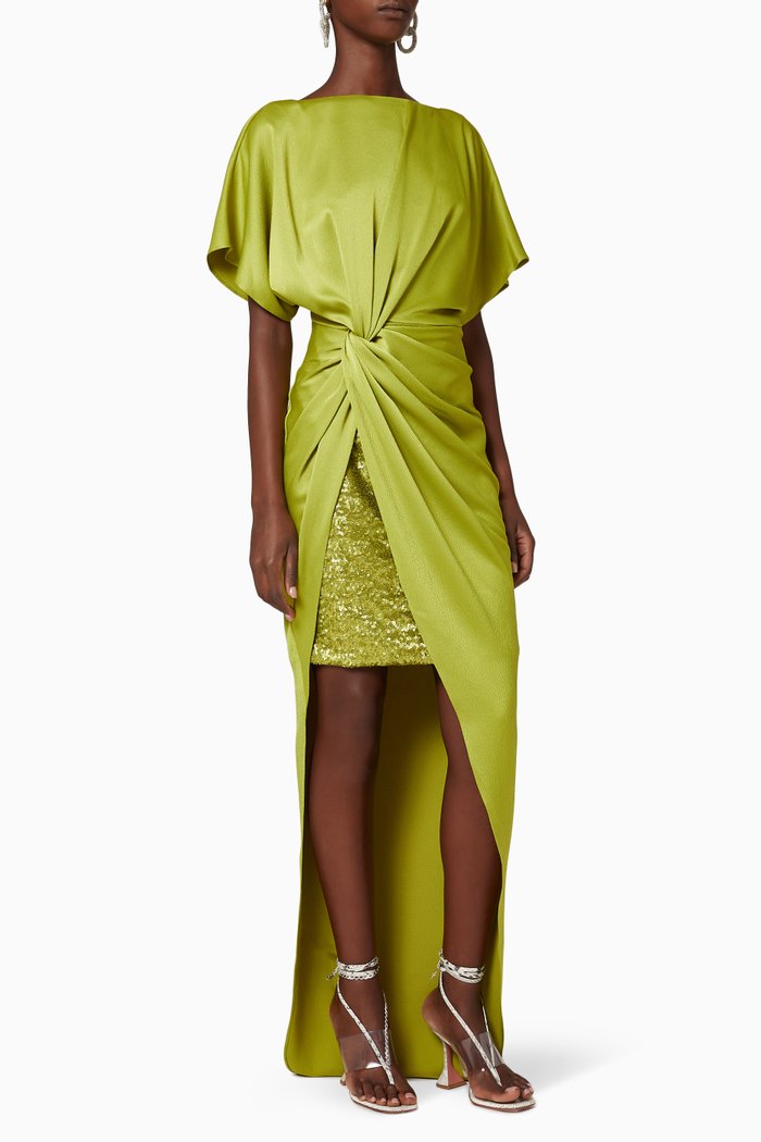 

Sequin Embellished Draped Dress, Green