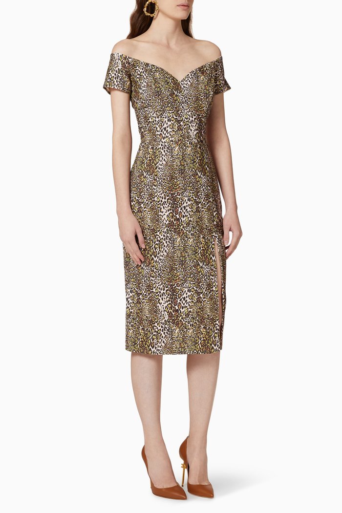 Animalier Crêpe Midi Dress, Green