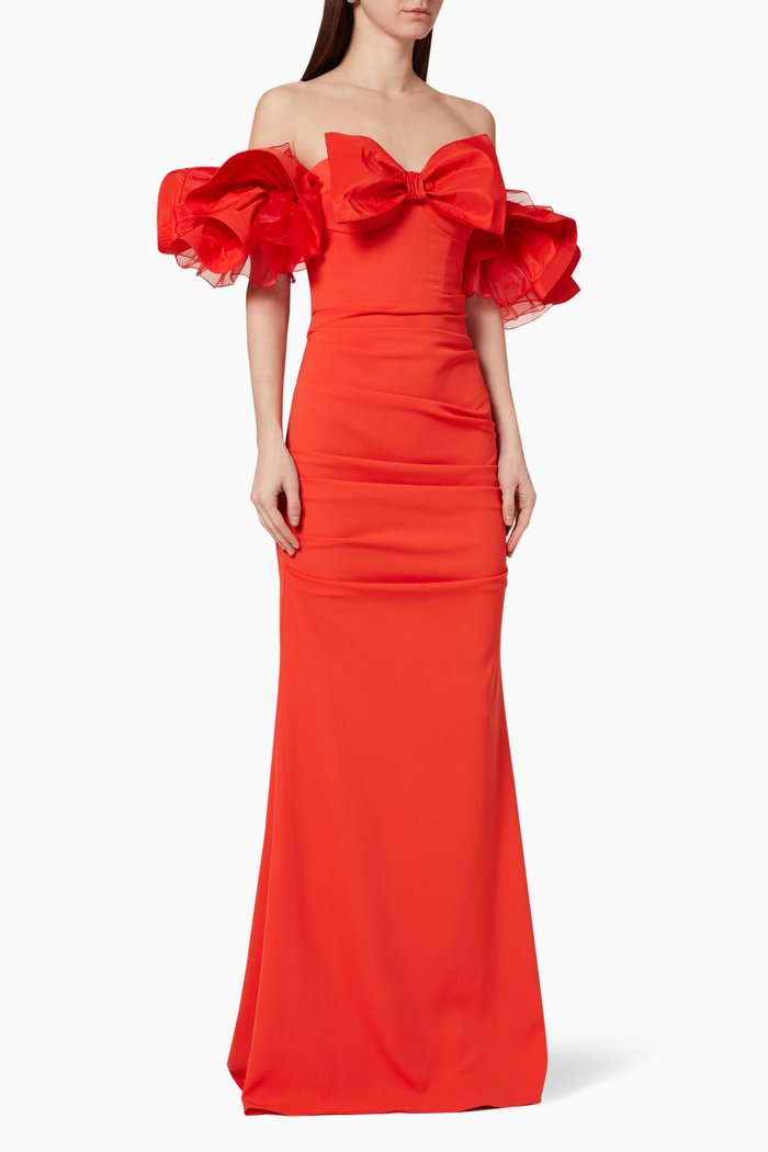 

Flounces Crêpe Maxi Dress, Red