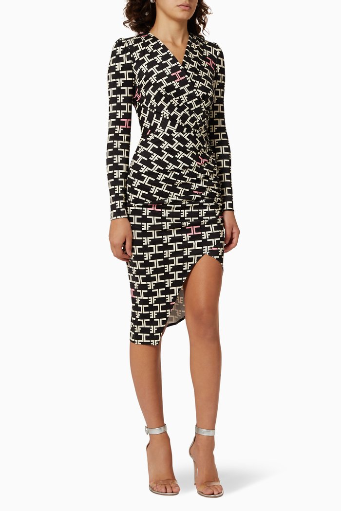 

Monogram Logo Viscose Midi Dress, Black