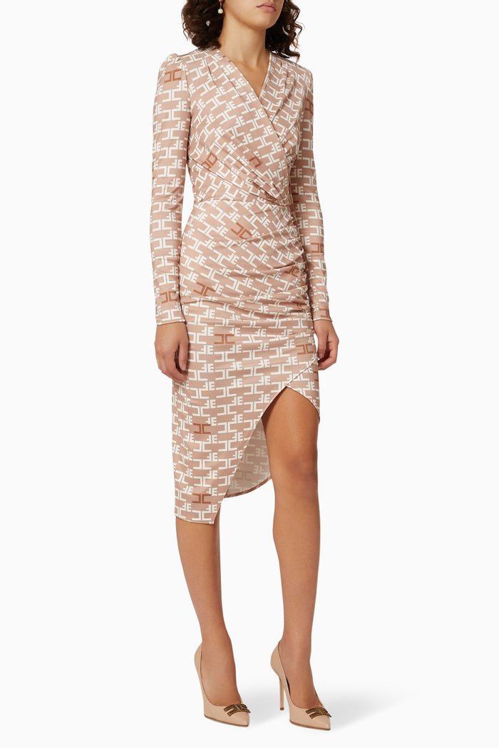 

Monogram Logo Viscose Midi Dress, Neutral