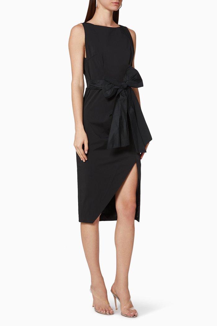 

Maxi Bow Crêpe Pencil Dress, Black