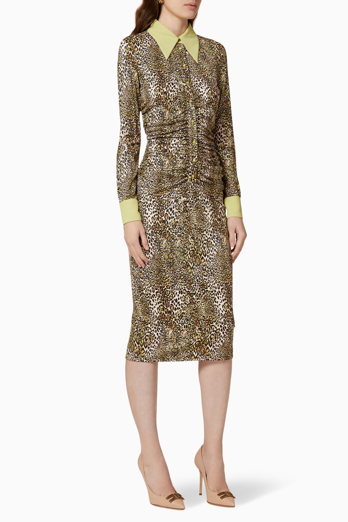 Animalier Viscose Midi Dress, Green
