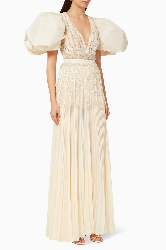 

Sequin Bead Pleated Maxi Dress, White